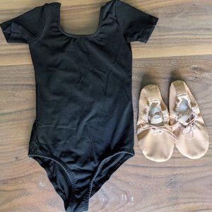 STELLE Girls Short Sleeve Ballet Leotard; Black; Size 100 (5T)